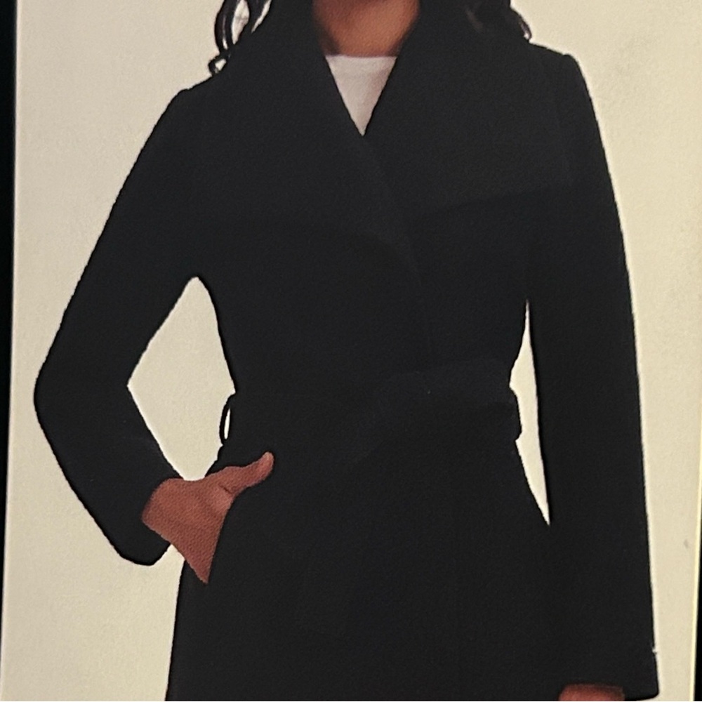NWT Tahari Ladies' Faux Wool Wrap Coat, Black